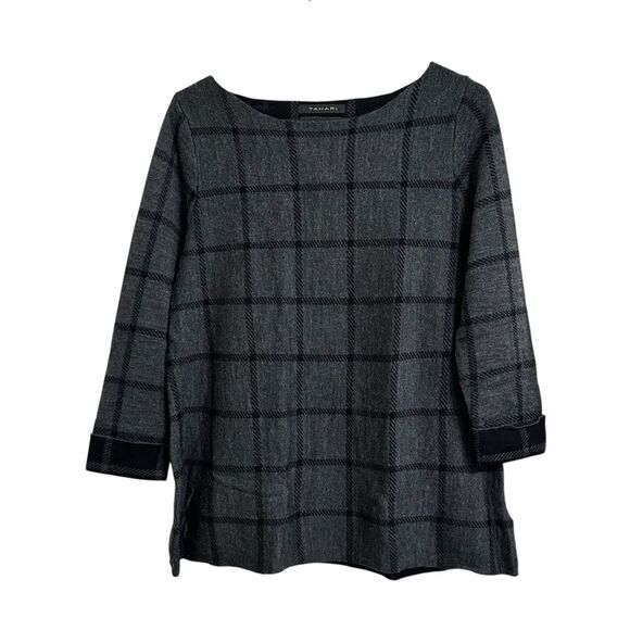 Tahari Sweaters - Tahari Grid Boatneck 100% extra fine Merino wool Sweater Medium 3/4 Sleeve